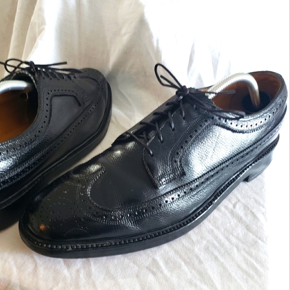Florsheim Imperial 92604 Black Long Wing V Cleat 5 Nail Size 11.5 D Leather Vtg FLORSHEIM Imperial Longwing 92604 5 Nail V-Cleat Black  main image 2